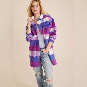 Maurices Purple and Blue Plaid Teddy Jacket